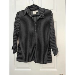 FRED DAVID STRETCH WOMEN'S LONG SLEEVE STRIPED BLOUSE SIZE LARGE